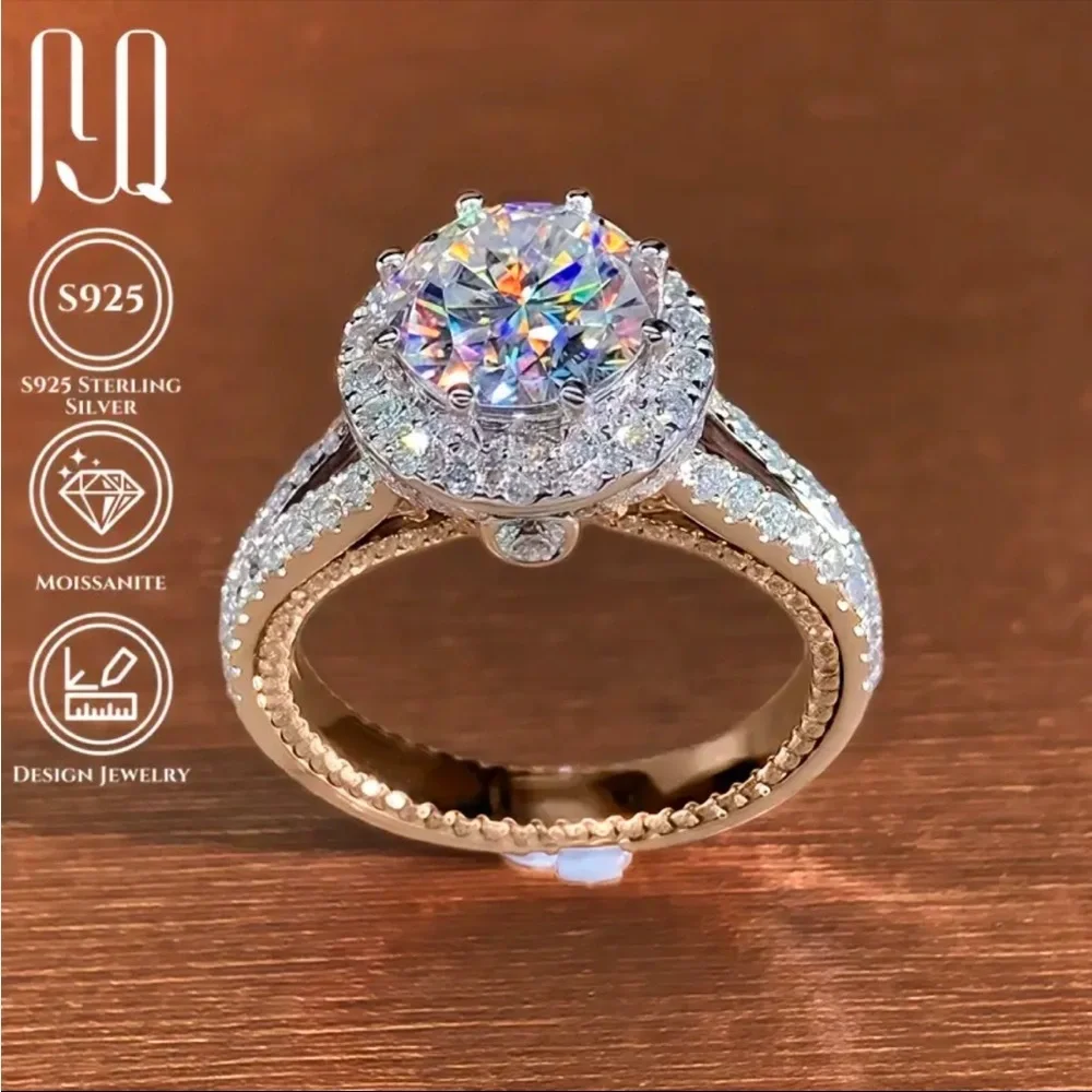 Moissanite 2.20 Ct Round Cut Halo Engagement Ring Sterling Silver S925 NWT Size - Picture 4 of 8